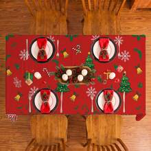 1pc Santa Claus Snowman Snowflake Print Rectangular Tablecloth, Suitable For Holiday, Party, Birthday, Dinner, Restaurant Table Decor, Christmas Home Autumn/Winter Decoration - Multicolor - View 5