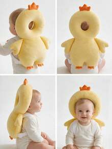 New Oversized Baby Head Protection Pillow & Cap, Anti-Collision Cartoon Cute Bear & Rabbit Design, Soft Plush Baby Walking Head Protection Pillow, Adjustable Shoulder Strap Back Support Pad, Infant Toddler Walking Head Protection Pillow, Baby Walking Supplies, Baby Travel Gear, Head Protection Cap & Pad - Yellow Chick - View 3