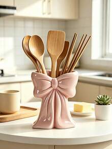 1pc/2pcs Aesthetic Bow Design Tabletop Utensil Holder, Vertical Kitchen Tool Storage Rack, Multifunctional Decorative Storage Bucket, Suitable For Restaurant And Home Use - Multicolor - View 2