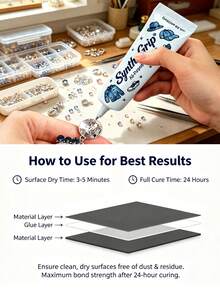 SynthoGrip Clear Drying Rhinestone Adhesive Glue, Multi-Use Strong Craft Glue For Shoes, Hats, Fabric Clothes, Phone Case Rhinestone DIY Crafts - SynthoGrip - View 6