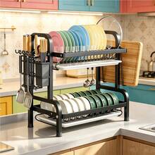 2-Tier Dish Drying Rack With Drainboard Set - Large Metal Dish Rack With Drainboard, Glass Holder, Utensil Holder And Additional Drainage System - Kitchen Accessory For Efficient Dish Drying And Organization - Multicolor - View 3