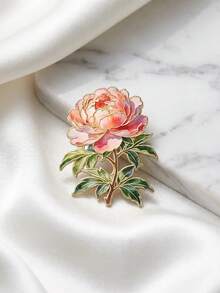 Brooch hoa mẫu đơn nở kèm lá, phụ kiện phong cách Trung Quốc thanh lịch cho trang phục hàng ngày, món quà nhỏ tinh tế cho bạn bè - A - Xem 5