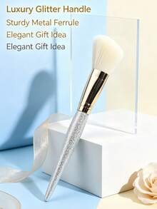 1pc Angled Blush Brush, Silver Handle, Portable Makeup Tool, Contour Brush, Powder Brush - Multicolor - View 6