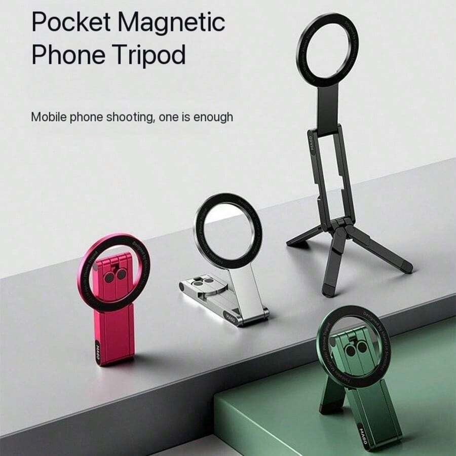 Mag‑ Magnetic Phone Tripod Stand, Portable Pocket Foldable Cell Phone Holder, Multi‑Angle Adjustable Desktop & Handheld Phone Mount For Selfie Vlog Shooting - Multicolor - View 1