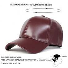 1pc Men's PU Leather Baseball Cap, Solid Color, Adjustable, Sun Protection, Casual Hat Suitable For Spring/Autumn Travel, Beach, Party - Dark Brown - View 2
