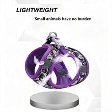 Step-In Anti-Collision Floral Adjustable Soft Mesh Reflective Pet Vest Harness & Leash Set, Purple Floral Pattern Dog Harness & Leash Set, Escape-Proof Puppy Harness Training Walking, Breathable Adjustable Puppy Vest, Suitable For Small And Medium Dogs And Cats - Multicolor - View 5