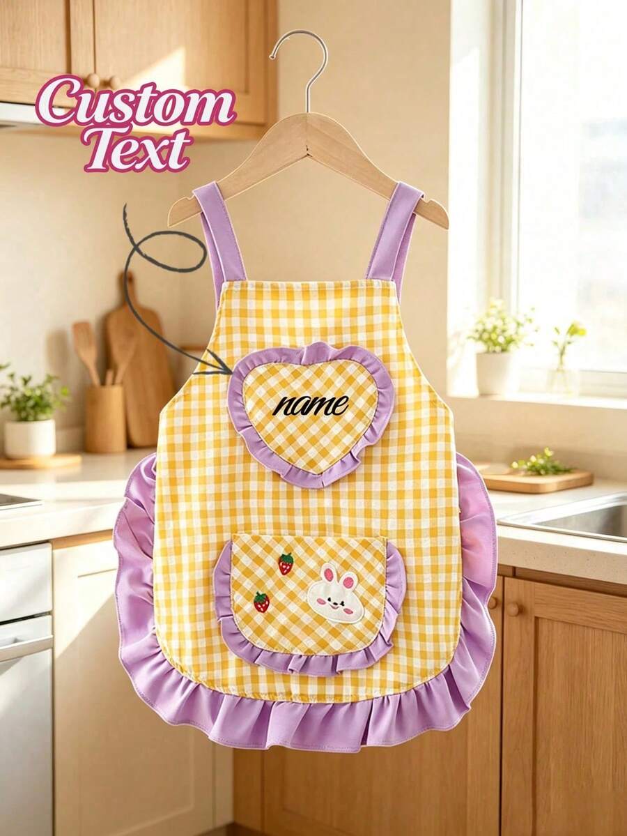 Personalized Mini Apron, Customizable Name, With Pocket And Cartoon Rabbit Pattern, Unique Milestone Gift For Little Chefs And Little Artists, Handmade Keepsake - Multicolor - View 1