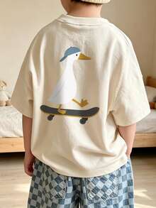 Young Boy Comfortable Soft Fabric Short Sleeve Top, Suitable For Spring, Autumn And Summer Daily Wear - Apricot - View 2