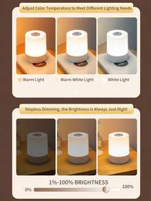 LED Touch Night Light USB Rechargeable Desk Lamp With Switch 3 Color Adjustable Bedside Night Light Bedroom Decor Lamp - White - View 3