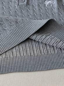 Sweater Rajut Pendek Warna Polos Gaya Preppy untuk Anak Perempuan Remaja, Dilengkapi Bordir Pita, Pullover Rajut, Lengan Panjang, Cocok untuk Pakaian Sehari-hari di Sekolah pada Musim Semi, Gugur, dan Dingin - Grey - View 6