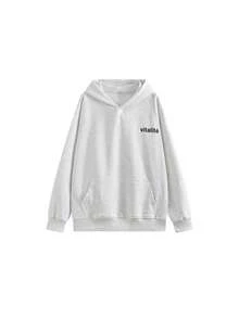 Korean Style Niche Letter Print Sweatshirt Women Autumn/Winter Loose Fit Pullover Versatile Top - White Gray - View 4