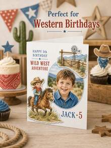 Personalized Photo, Name And Age Western Birthday Card, Custom Cowboy Greeting Card, Cowboy Keepsake Card, Theme Birthday Greeting For Children, Kids, Sons, Daughters, Parents, Grandparents And Ranch Party Celebrations - Multicolor - View 7