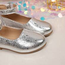 2026 Newest Girls' Shoes, Princess Style Silver Cracked Pattern Glitter Flat Shoes, Comfortable And Breathable, Suitable For School, Party, Outdoor, Wedding - Silver - View 6