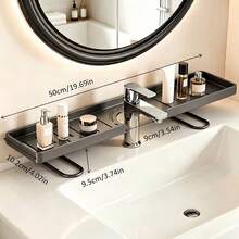 Bathroom Countertop Storage Rack, Faucet And Sink Top Storage Tray, Space-Saving Washbasin Organizer, For Bathroom Toiletries And Cosmetics Storage, Matte Minimalist Design, Fits Various Modern Bathroom Decor, Effectively Saves Washbasin Countertop Space - Multicolor - View 12