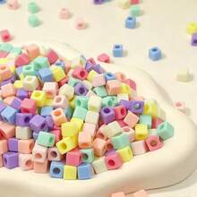 100PCS/300PCS Acrylic Colorful 7mm Square Beads Macaron Color Large Hole Square Beads Suitable For Handmade DIY Beaded Bracelets Necklaces Jewelry Crafts Accessories Making - Colorful Square Beads - View 3