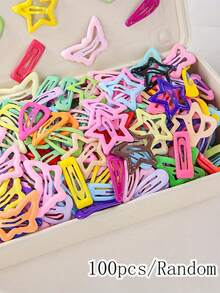 25/50/100PCS Random Color Dopamine Hair Clips, Star Butterfly Fresh Style BB Clips, Small Mini Oil-Drip Hair Clips, Versatile Daily Casual Hair Accessories For Girls, Y2K Sweet & Cool Mix Match - Multicolor - View 7