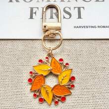 1pc Unisex Autumn Vintage Thanksgiving Pumpkin Turkey Acorn Leaf Wreath Roasted Chicken Enamel Metal Keychain Backpack Pendant Small Gift - Multicolor - View 4