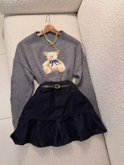 Women's Beach Vacation Sweater Bohemian Style Elegant Casual Romantic Vintage Grey Bear Pattern Long Sleeve Top Cute Bow Bear Daily Outing Campus Simple Best Friend Date Playful Pattern Top Daily Casual Shopping Versatile Top Gentle Style Daily Top Casual Daily Cartoon Bear Decoration Long Sleeve Top Outing Daily Commute Long Sleeve Top Cartoon Top Women's Knit Top Sweater Women's Sweater Women's Beach Vacation Casual Elegant Style Sweater