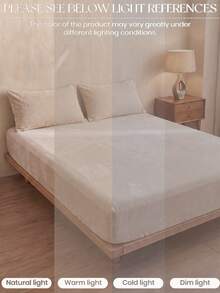 Haus Hana 1pc Solid Warm Khaki Crystal Velvet Fitted Sheet, Bedding, Mattress Protector, Bed Cover, Comfortable Home Textile, Student Dorm, Machine Washable, 12-Inch Deep Pocket Bottom Sheet, Back To School - Khaki - View 7