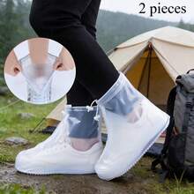 2pcs/Pack Zipper Waterproof Shoe Covers, Thickened Waterproof Shoe Covers, Stain-Resistant Design, Unisex Rain Shoe Covers, Waterproof Layer Rain Boots, Reusable PVC Rain Boot Covers, Hand Washable, Wear-Resistant Non-Slip, Suitable For Men And Women - Multicolor - View 1