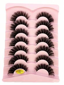 7 Pairs 3D Transparent Stem Faux Mink False Eyelashes - Black - View 3