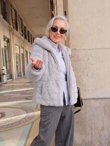 Women's Faux Fur Hooded Pocket Coat - Perfect Choice For Autumn/Winter - Grey - View 6