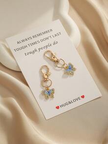 2pcs Dainty Rhinestone Butterfly Keychain, Inspirational Encouragement Gift Bag Charm, Aesthetic Backpack Accessories, Key Ring For Teen Girls - Multicolor - View 8