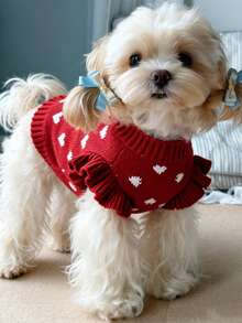 Winter Warm Pet Knitted Sweater, Soft Knitted Pullover, Small To Medium Size Puppy Kitten Dog Cat, Daily Party Pet Clothing - Red - View 7