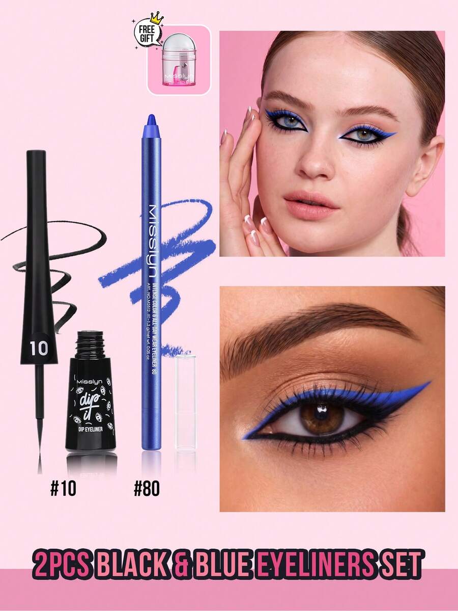 MISSLYN 2Pcs Eyeliner Sets, Vegan, Cruelty-Free, Waterproof, Intense Colour, One-Stroke, High-Pigment, Long-Lasting, Ideal For Teens, Beginners, Makeup Lovers, Back To School, Commute, Dates, Parties - #Set 1 - View 1