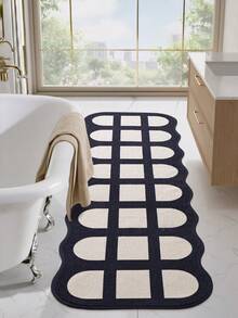 DAJIANG 1pc Vintage Black & Cream Geometric Bathroom Rug, TPR Non-Slip Backing, Suitable For Kitchen, Outdoor, Indoor, Hallway, Bedroom, Living Room, Bedside, Machine Washable & Easy To Clean, Autumn Bathroom Decor Rug - Multicolor - View 7