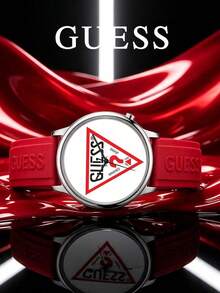 GUESS  Unisex Quartz Watch 42mm Silver Stainless Steel Case White Dial Classic Red Triangle Logo V1001M1 - one-size - View 5