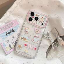 Kavenfort Transparent Sweet Berry Cat Cake Cute Cat Illustration Phone Case, Compatible With Apple 18 Pro, 16 Transparent Sweet Color 17 Multicolor Side 15 Soft Shell, Cute, Creative, Geometric, Cartoon Style, Fresh, Niche, Ins Style - Clear - View 3