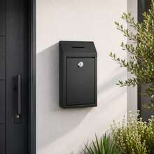 Shoze Lockable Wall‑Mounted Metal Drop Box With Hardware Keys, Practical Collection Box For Suggestion Papers And Donation Receipts - Black - View 6