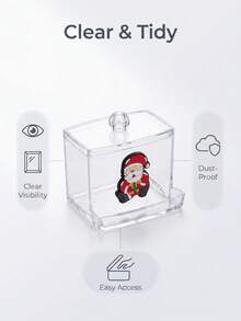 Santa Claus Christmas Tree Cosmetic Storage Box, Cute Christmas Theme Storage Box, Portable Transparent Plastic Cotton Swab Organizer, Suitable For Bathroom Or Vanity Holiday Decor Container - Multicolor - View 3
