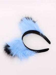 1pc Cute Animal Polyester Blue Fox Ear Headband, Cosplay Beast Ear Headpiece, Halloween Headband, Holiday Party Costume Accessory, Masquerade Headband - Blue - View 2