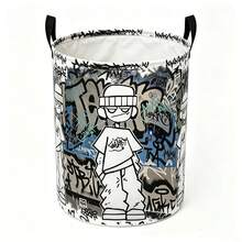 1PC Street Graffiti Cartoon Character Print Storage Basket With Handles, Urban Hip‑Hop Figure Graffiti Letter Background Pattern Household Organizer Bin, Suitable For Multi‑Purpose Storage Of Clothes Sundries, Home And Room Decor - Multicolor - View 8