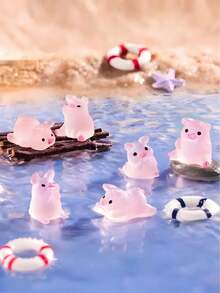 10pcs Fluorescent Glow-In-The-Dark Mini Resin Pig Set, Glowing Pink Pig Beads Pendant, Jewelry Making DIY Kit, Suitable For Mini Crafts, Parties And Birthday Gifts - Multicolor - View 5
