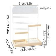 4-In-1 Jewelry Display Stand, White Metal & Natural Wood Earring, Necklace, Ring, Bracelet Storage Rack, Desktop Vanity Jewelry Organizer Box, Home & Shop Dual Use - White - View 7