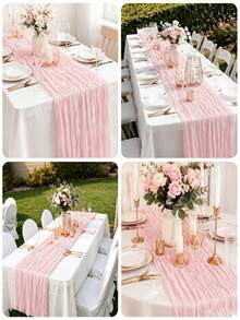 12 Pack Pink Cheesecloth Table Runner Boho Cheese Cloth Gauze Table Runners Semi Sheer Table Runner For Wedding Decor, Bridal Shower, Birthday Party - Multicolor - View 10