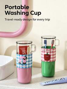 1PC/4PCSCute 3-In-1 Travel Mouthwash Cup, Portable Toothbrush Toothpaste Storage Case, Cartoon Check Pattern Detachable Wash Cup, Dopamine Color Tooth Gear Organizer, Compact Bathroom Cup For Camping, Business Trip, Dormitory And Household Daily Wash - Multicolor - View 2