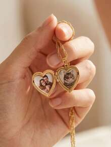 1PC Customized Heart-Shaped Photo Locket Necklace, Engraved Open-Cover Box Pendant, Twisted Chain, Pet Memorial Jewelry, Personalized Picture Locket - Style 4 (Twisted Chain) - View 4