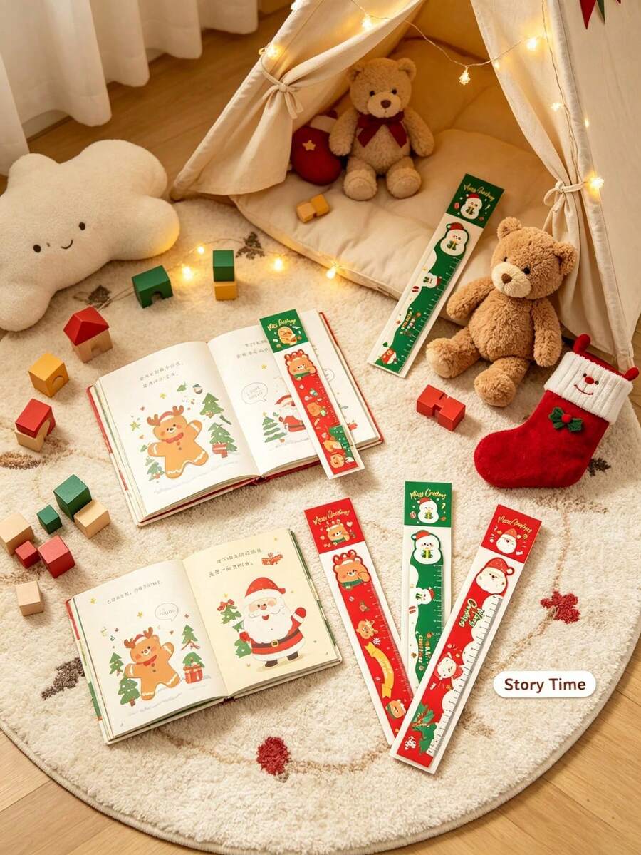2/1pc Christmas Cartoon Magnetic Ruler, 15cm Multi-Functional Bookmark Straight Ruler, Cute Santa Claus Snowman Gingerbread Man Pattern Student Measuring Ruler, Ideal Back To School Christmas Gift - Multiple Styles - View 1