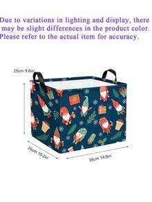 1PCFestive Christmas Style Square Storage Basket With Gnome Xmas Print& Reinforced Handle Detail,Foldable For Space‑Saving Organization,Household Sundries Storage Bin,Desktop Organizer Container,Suitable For Christmas Winter Bedroom Home Use - Multicolor - View 14