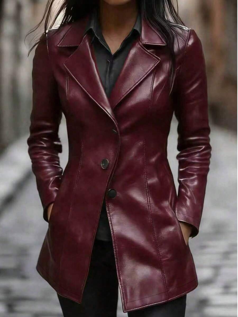 Black PU Leather Jacket, Fashionable Jacket, Elegant Versatile Leather Jacket Vacation Fall