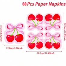 Bow Cherry Napkins Cute Cherry Shape Disposable Napkins Red Pink Paper Luncheon Dinner Napkin For Birthday Wedding Bridal Shower Table Supplies - Blue - View 9