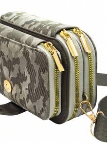 Upgraded New Camouflage Pattern Patchwork Multi-Function Large Capacity Double Zipper Phone Wallet Fashion Minimalist Soft Material Casual Holiday Date Messenger Bag - Army Green - View 1
