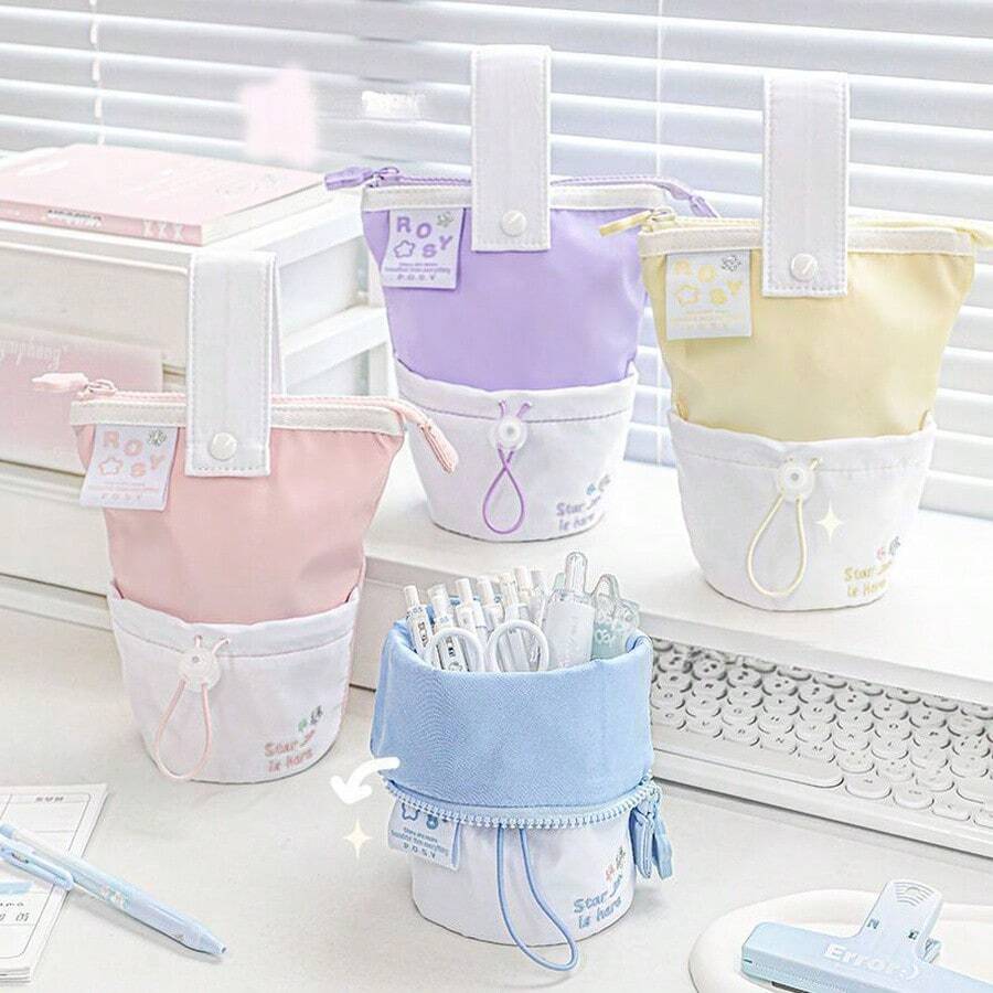 Very Attractive Drawstring Pencil Case, Large Capacity, Cute Handle, Vertical Flip Cover Design - Multicolor - View 1