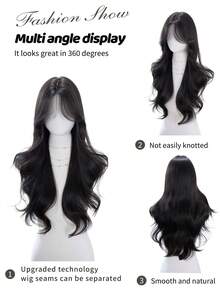 alicegarden 28-Inch Long Synthetic Wig Featuring A Natural Wavy Style In A A Stunning Black. Middle Part Design , This False Hairpiece Is Perfect For Ms Daily Party Cosplay Use, Offering A Natural And Natural Durable Wig Gift For Ladies. - Black - View 4