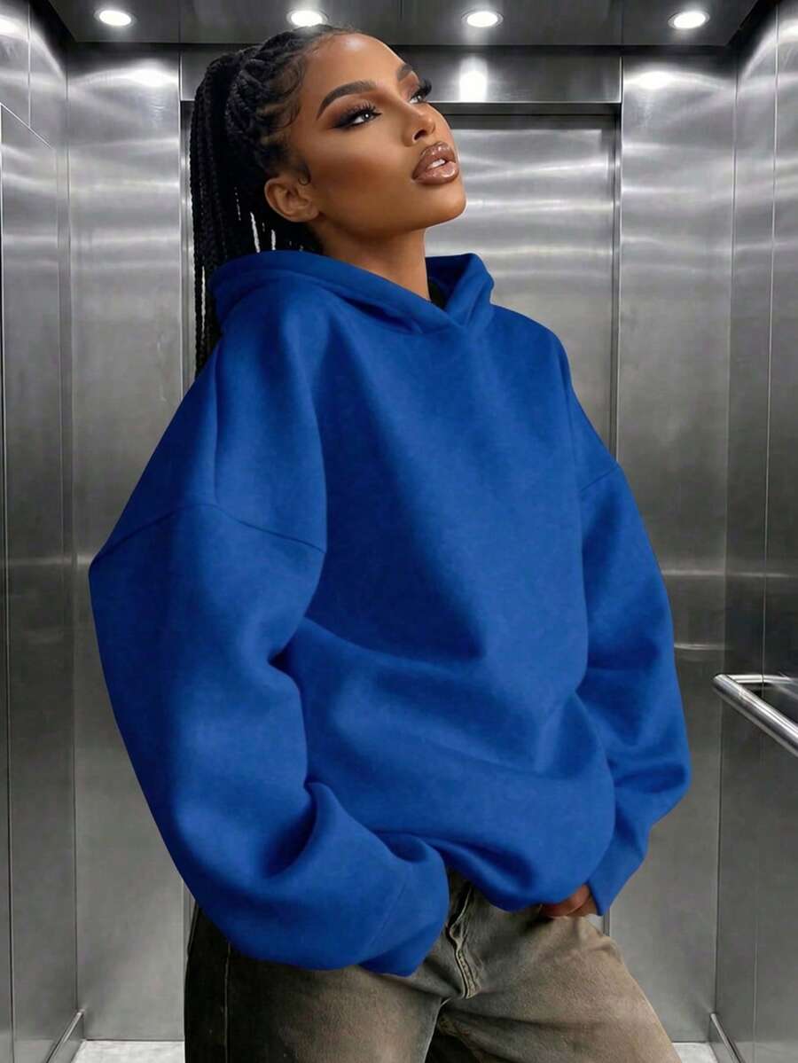 Women's Casual Comfortable Fleece Loose Hooded Sweatshirt, Autumn/Winter Daily Wear, Wardrobe Essential, Autumn/Winter, Winter/Autumn, Minimalist Design