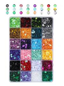 1 Box 21,600pcs Loose Sequins, 24 Colors, 5/6mm Embroidery Sequins With Holes, Shiny Round Sequins With Storage Box, Suitable For Handmade Crafts, Sewing, DIY Clothing, Party Decoration - Color - View 5